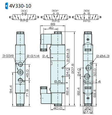 Solenoidventil 4V330C-08 AIRTAC für Luft 0,15 bis 0,8 MPa 21 bis 114 Psi Flüssigluft