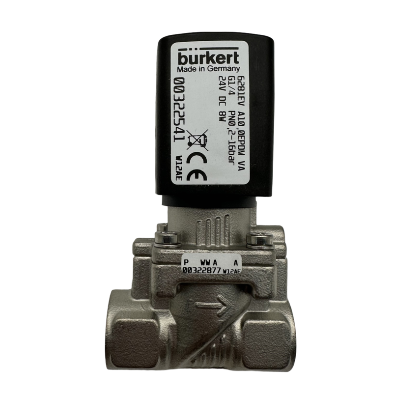 Bürkert Typ 6281 Großfluss-Servo-Membran-Magnetventil 00222022 00222023 00222024 G1 1/4 Gewinde 2/2 NC Edelstahlventilkörper EPDM-Dichtung 25,0 Durchflussöffnung 8W Spule DC24V/AC24V/AC220V