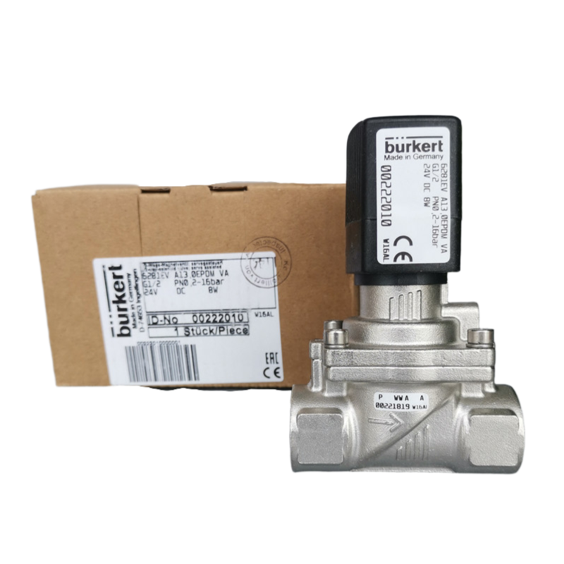 Hitzebeständiges FKM-abgedichtetes Magnetventil Burkert 6281 Serie G1/2 Anschluss 13mm Öffnung Korrosionsbeständiges Edelstahlgehäuse 2 Positionen 2 Wege Öffner 00228387 00228388 00228389