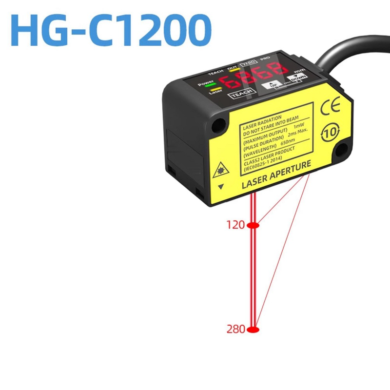 HG-C1200 Sichtbarer roter Laserverschiebungsdetektor 0,05 Prozent Fs pro Grad C Temperaturstabilität Licht auf Dunkelheit Auswahlmodus für industrielle Positionsprüfung